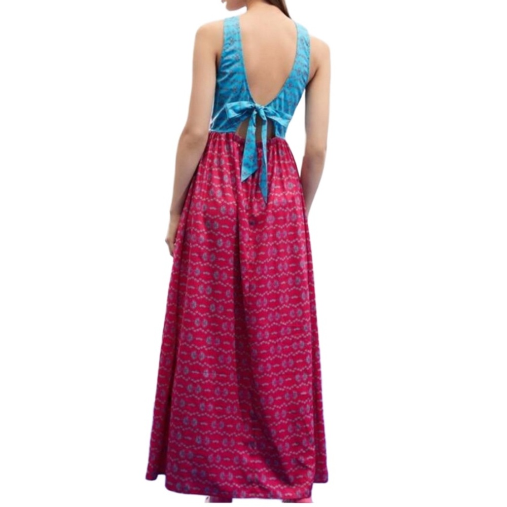 Floral Print Colorblock Tie Back Maxi Dress